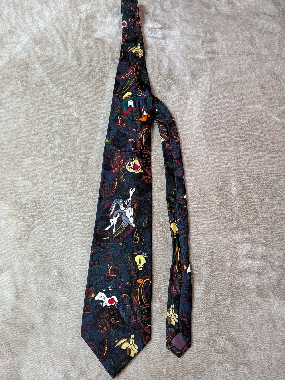 Warner Bros. Black Paisley Tie with Cartoon Character Motifs